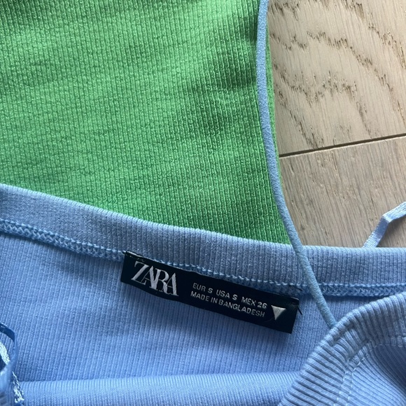 Zara Green & Blue Cotton Tube Top / Bandeaus - Size S - Picture 2 of 2